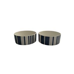 Fringe Good Eats Dog Bowls Stoneware White with Blue Stripes Set of 2